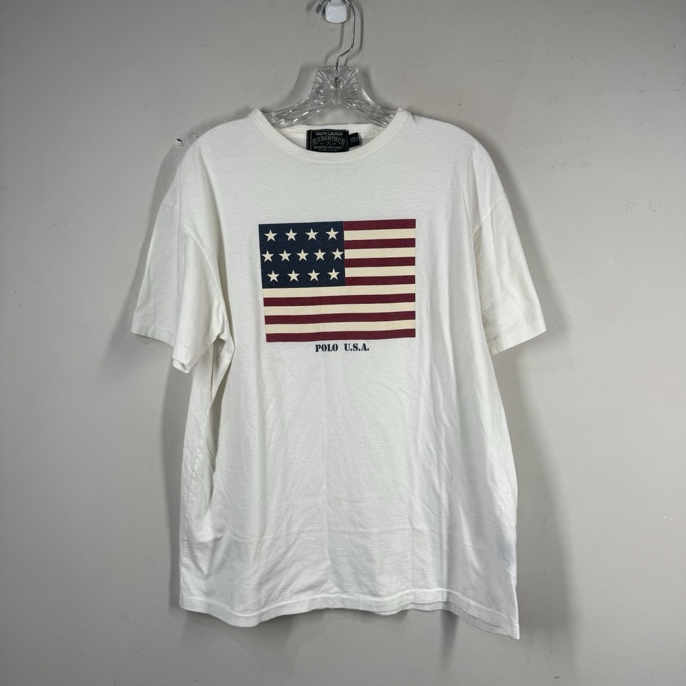 Ralph Lauren Country American Flag Vintage Single Stitch‎ T Shirt Mens One Size